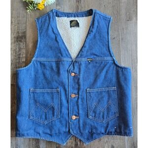 Vintage Maverick Sherpa Lined Denim Vest Mens Large Insulated Workwear Trucker